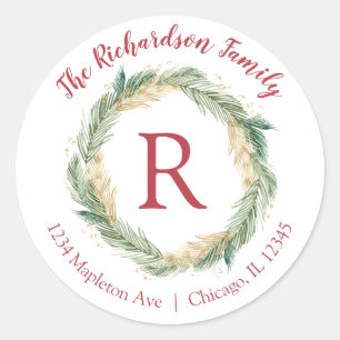 Étiquettes de retour de Noël de pin doré vert