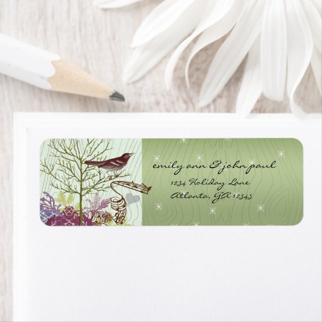 Étiquettes de retour de paon de Noël (En situation)