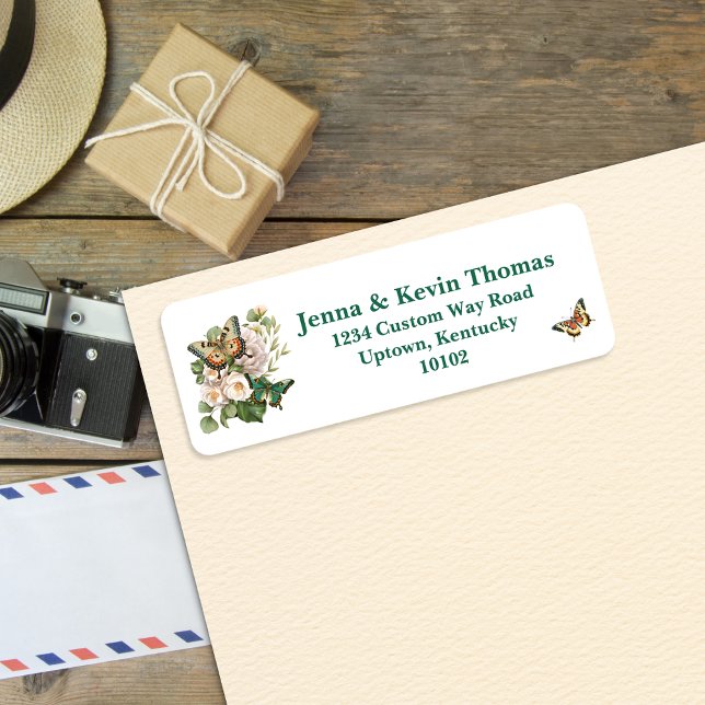 Étiquettes de retour élégantes papillon et fleurs  (Customizable Name and Address!)
