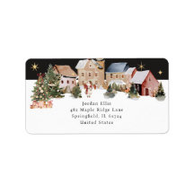 Étiquettes de scène de Noël à l'aquarelle festive