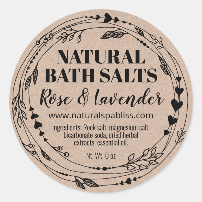 Étiquettes de sel de bain Kraft biologique naturel (Devant)