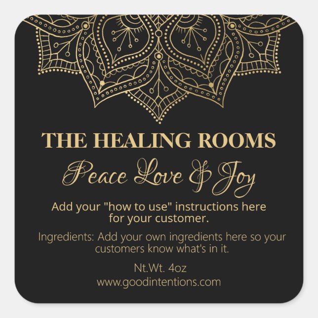 Étiquettes de thérapie naturelle du Mandala noir (Devant)