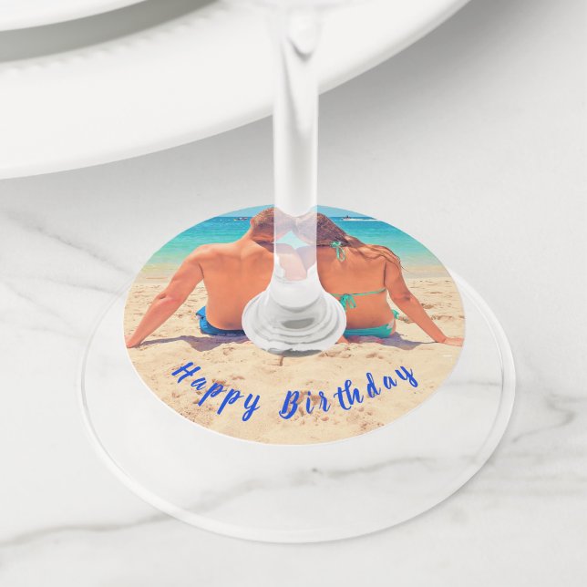Étiquettes de verre à vin d'anniversaire - Télécha (De près)