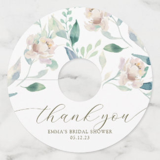 Étiquettes de verre à vin floral aquarelle crème M