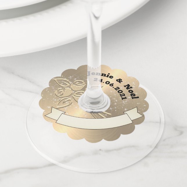 Étiquettes de verre à vin Mariage personnalisées G (De près)