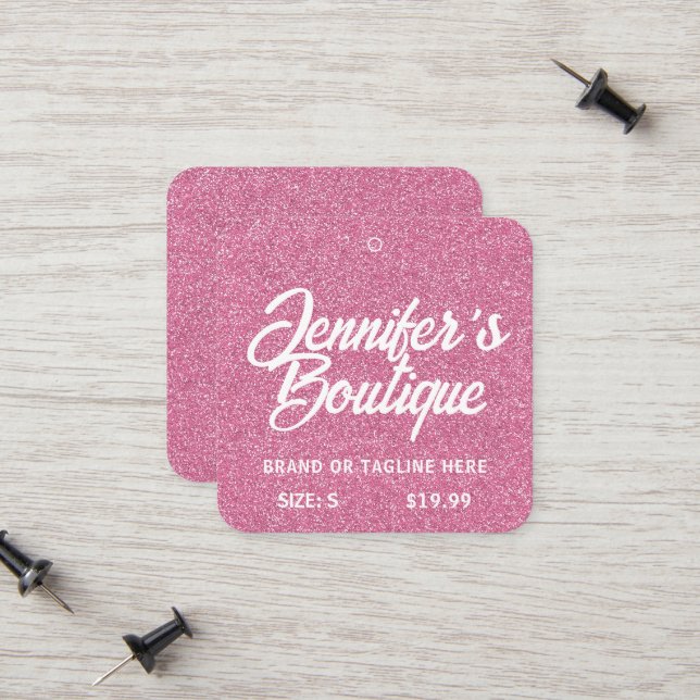 Étiquettes de vêtements Petite entreprise rose Par (Devant/Arrière en situation)