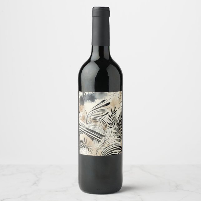 étiquettes de vin à feuilles abstraites (Devant)
