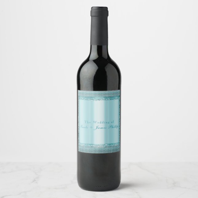 Étiquettes de vin Aqua Teal Blue & Silver Diamond  (Devant)