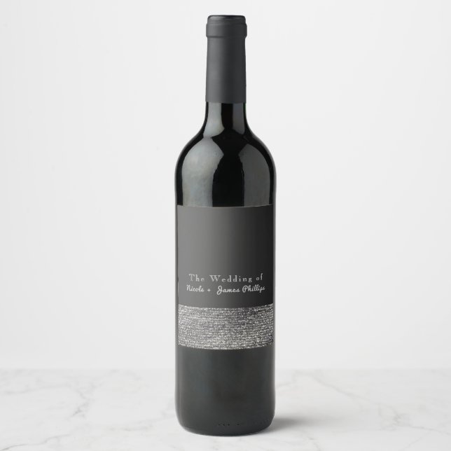 Étiquettes de vin chic à paillettes gris et argent (Devant)