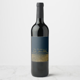 Étiquettes de vin chic scintillantes bleu et or po