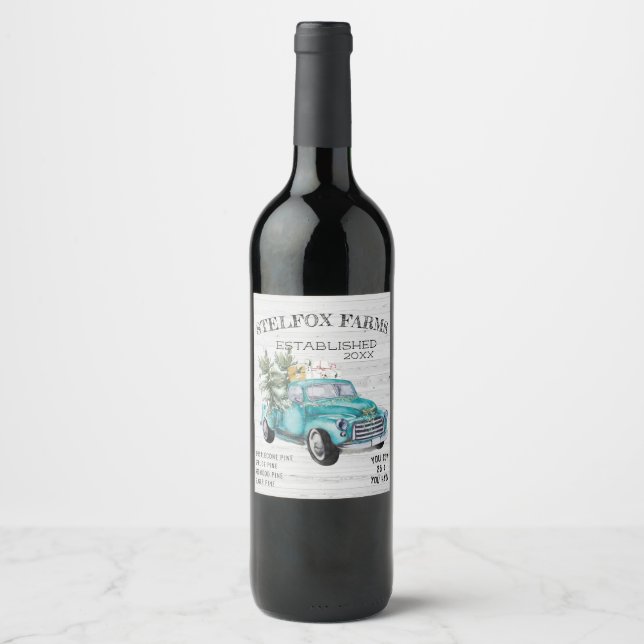 Étiquettes de vin de camion de ferme bleue rustiqu (Devant)