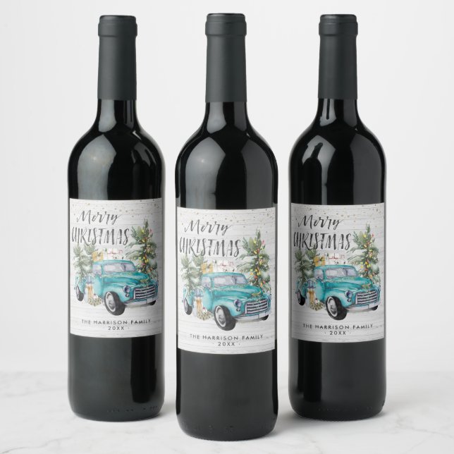 Étiquettes de vin de camion de ferme bleue rustiqu (Bouteilles)