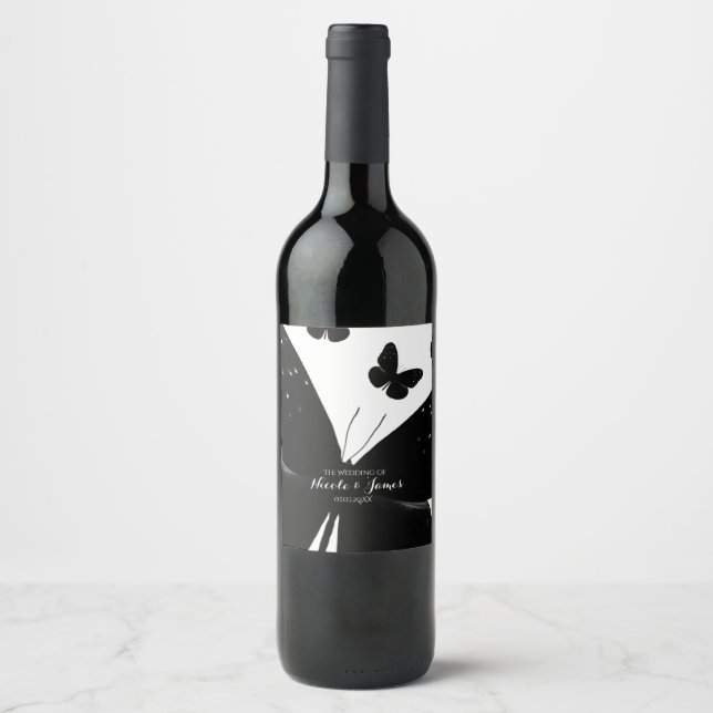 Étiquettes de vin de fête blanches avec papillons  (Devant)