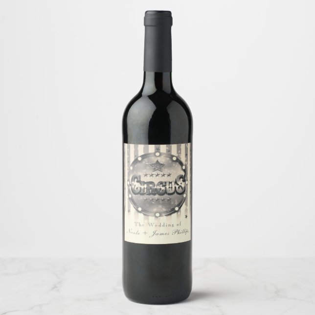 Étiquettes de vin de fête rayées cirque vintage (Devant)