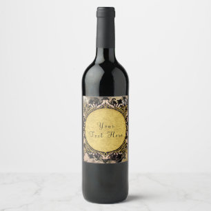 Étiquettes de vin de fête rose noir et or tourbill