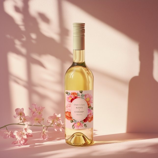 Étiquettes de vin de mariage à l'aquarelle rose bl (Créateur téléchargé)