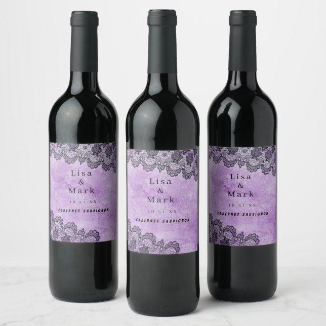 Étiquettes de vin de mariage gothique violet en de (Bouteilles)