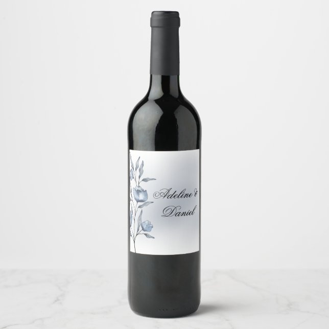 Étiquettes de vin de mariage Indigo Romance (Devant)