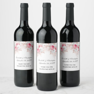 Étiquettes de vin de mariage tendance florales ros