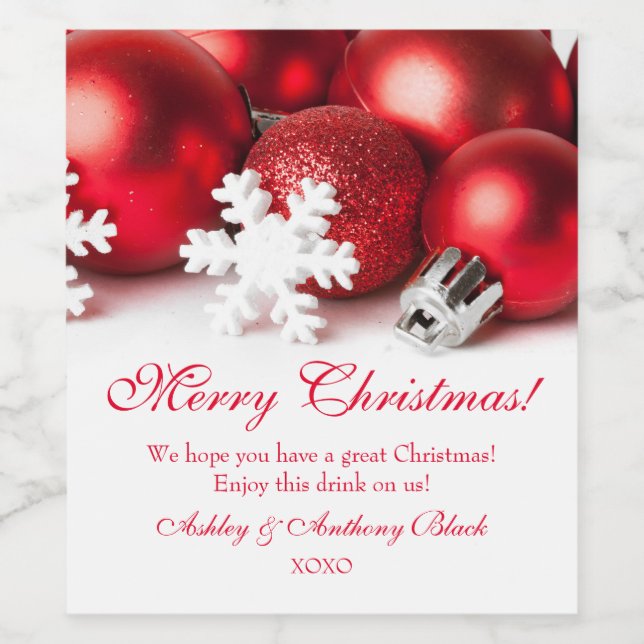 Étiquettes de vin de Noël personnalisés | Ornement (Étiquettes simples)