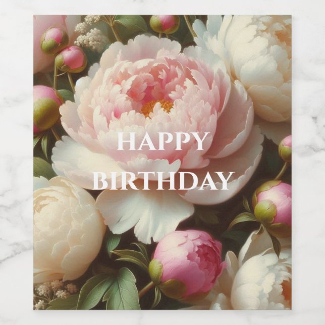 étiquettes de vin de pivoines d'anniversaire (Étiquettes simples)
