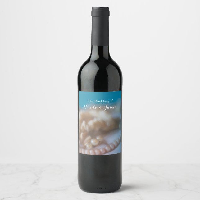 Étiquettes de vin de plage peintes élégantes Shell (Devant)