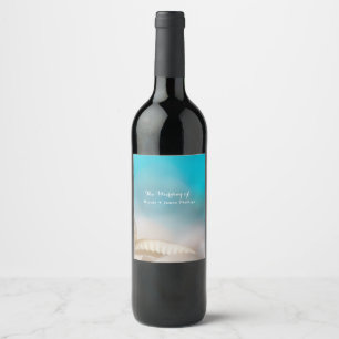 Étiquettes de vin de plage tropicale bleue coquill