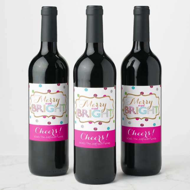 Étiquettes de vin de vacances joyeuses et lumineus (Bouteilles)