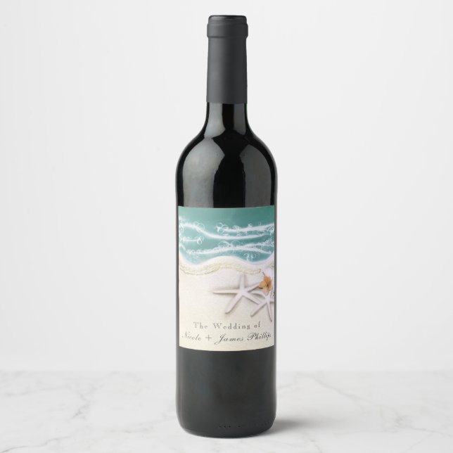 Étiquettes de vin d'eau de mer sarcelle étoile de  (Devant)
