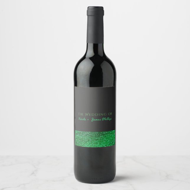 Étiquettes de vin élégantes à paillettes vert citr (Devant)