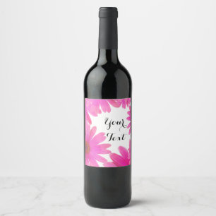 Étiquettes de vin élégantes aux marguerites roses 