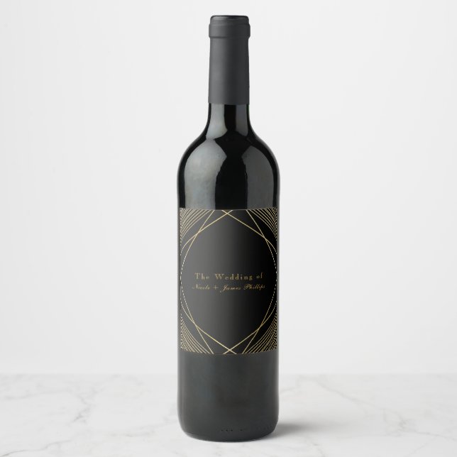 Étiquettes de vin élégantes modernes Gold & Black  (Devant)