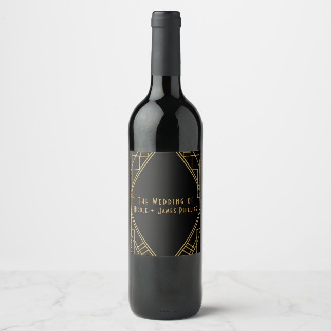 Étiquettes de vin élégantes modernes Gold & Black  (Devant)