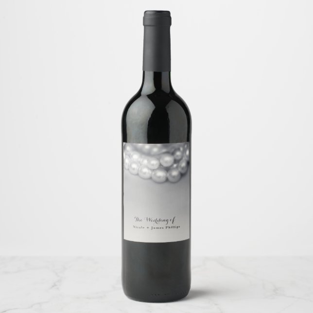 Étiquettes de vin élégantes perles noires et blanc (Devant)