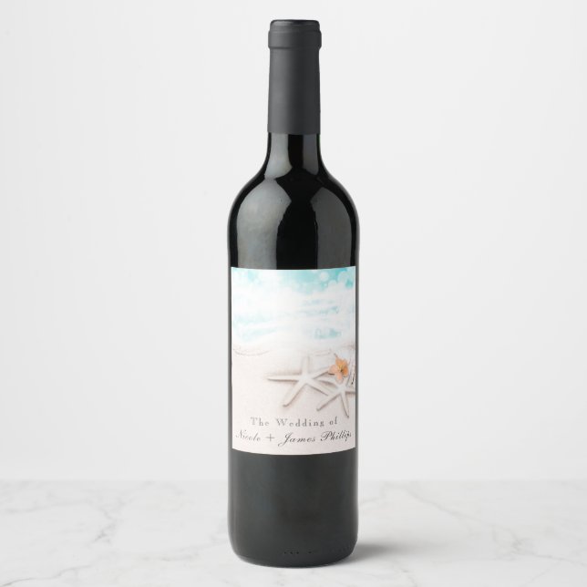 Étiquettes de vin étoile de mer de plage sablonneu (Devant)