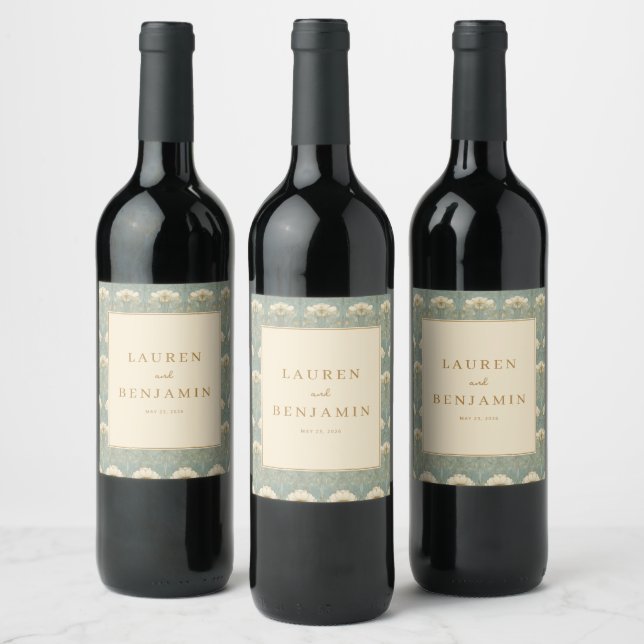Étiquettes de vin florales beige élégantes (Bouteilles)
