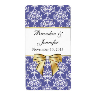 Étiquettes de vin Iris Blue Damask Mini