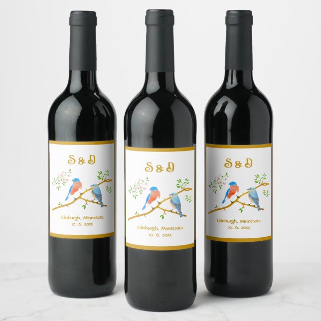 Étiquettes de vin Mariage Blanc de Bluebirds (Bouteilles)