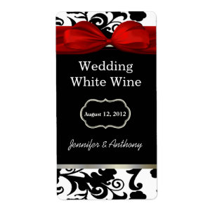 Étiquettes de vin Mariage damassé noir et blanc