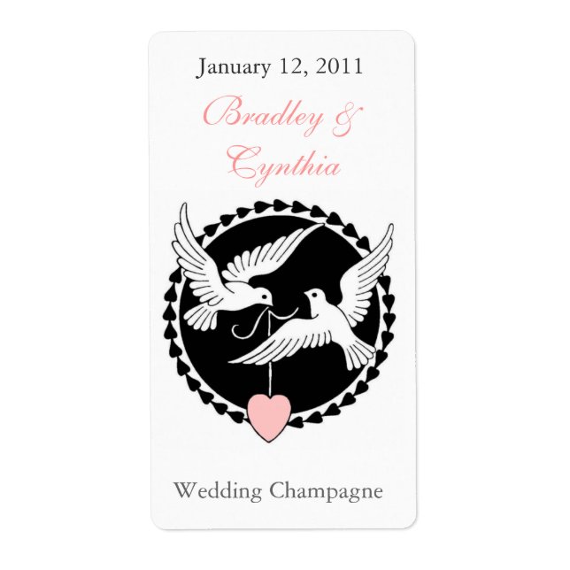 Étiquettes de vin Mariage de la colombe noire et b (Devant)