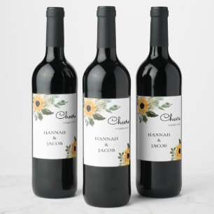 Étiquettes de vin Mariage de tournesol rustique