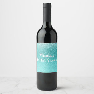 Étiquettes de vin pailletées bleu aqua mer Glam