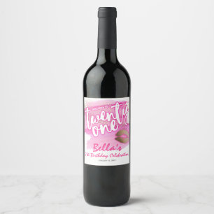 Étiquettes de vin pour 21e anniversaire rose et or
