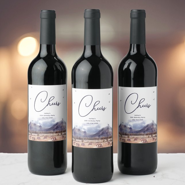 Étiquettes de vin pour anniversaire marquant une é (Horses Landscape Milestone Birthday Wine Labels)