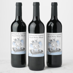 Étiquettes de vin pour Baby Shower Prince Éléphant