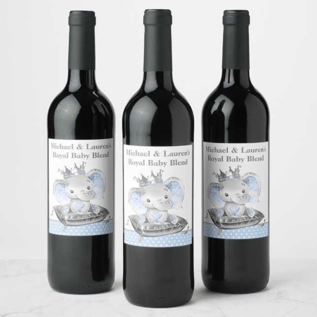 Étiquettes de vin pour Baby Shower Prince Éléphant (Bouteilles)
