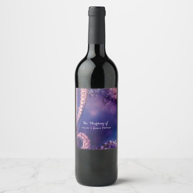 Étiquettes de vin pour soirée glamour chic violet  (Devant)
