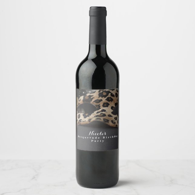 Étiquettes de vin pour soirée masquée léopard masq (Devant)