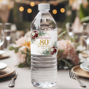 Étiquettes d'eau pour 80e anniversaire Burgundy Bl