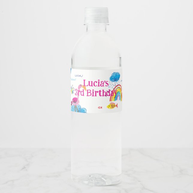 Étiquettes d'eau tirés à la main Flamant rose (Devant)